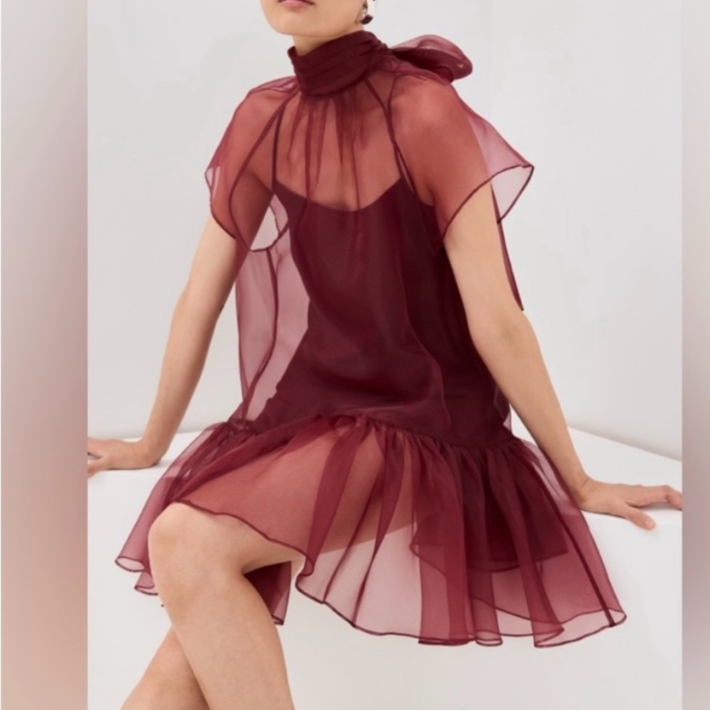SIMKHAI Burgundy Sheer Dress
